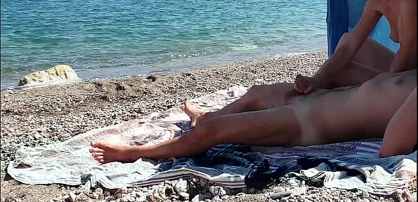  French Milf Amateur Fucks on Nude Beach public to stranger with Cumshot - MissCreamy